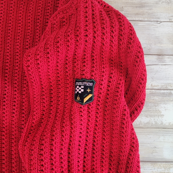 Mens Vintage Nautica Red Knit Sweater Medium Made In USA - Picture 6 of 16